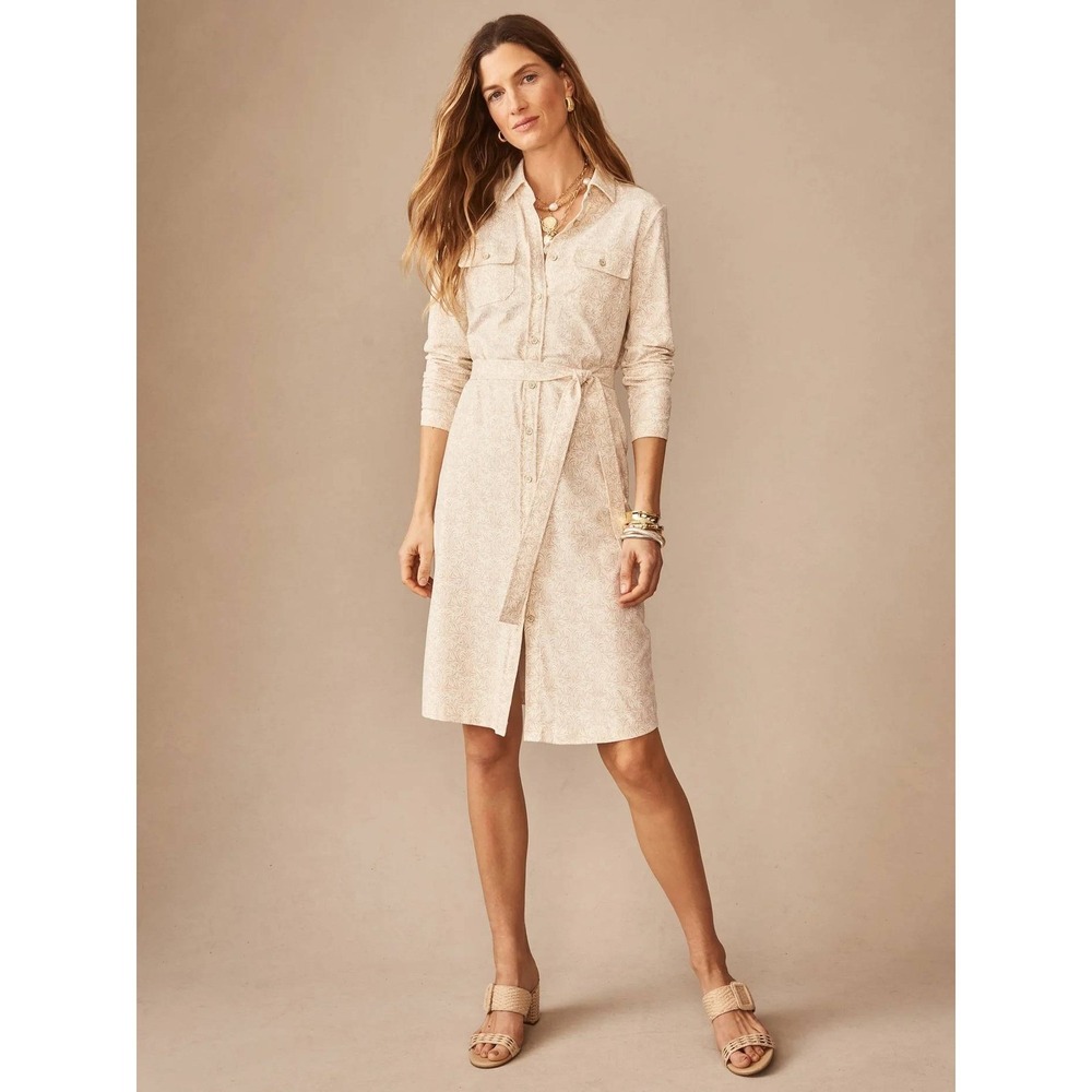 J.McLaughlin Haarlem Shirt Dress Off White Tan Scroll Print L NWT MSRP $258